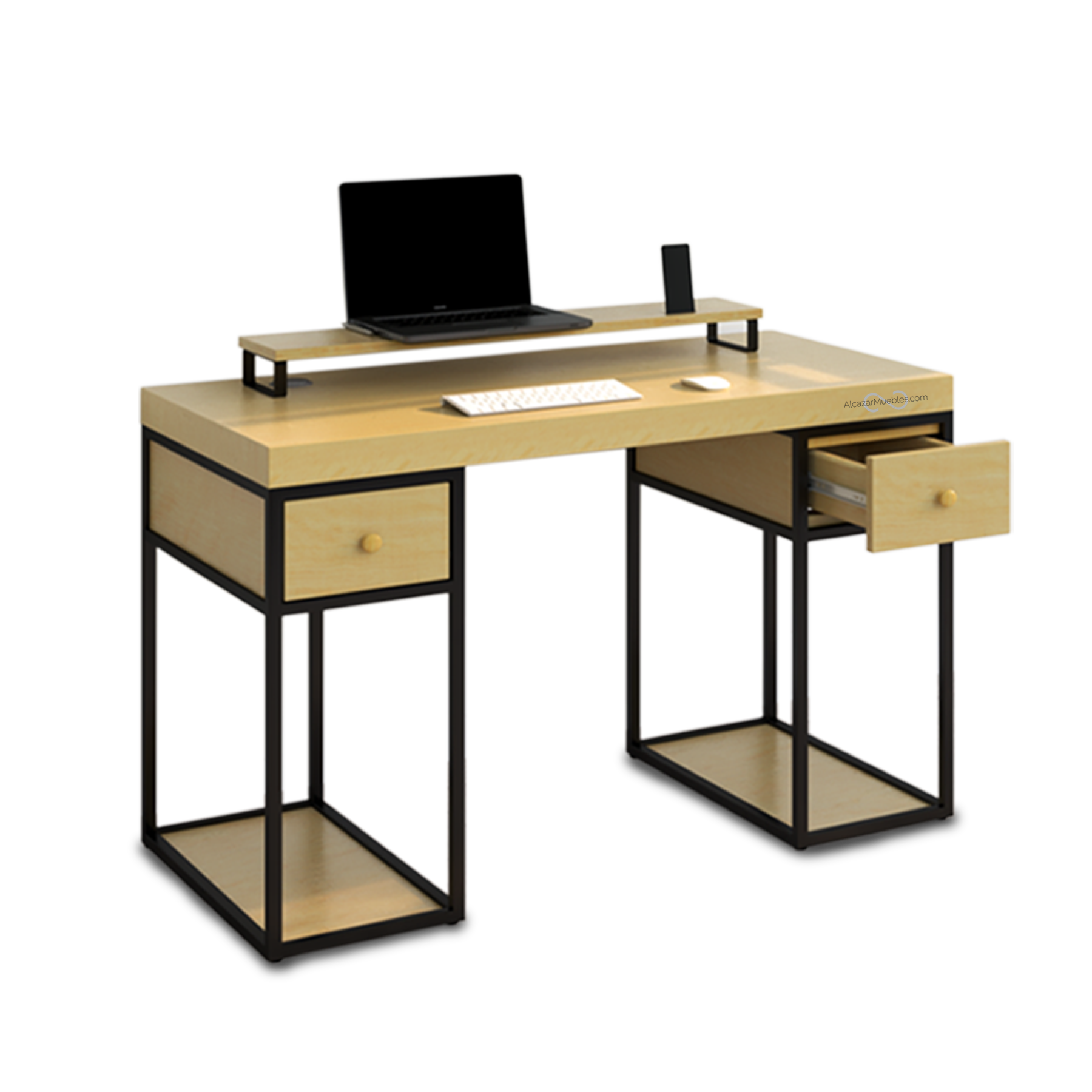 Organizador de escritorio madera con 2 cajones