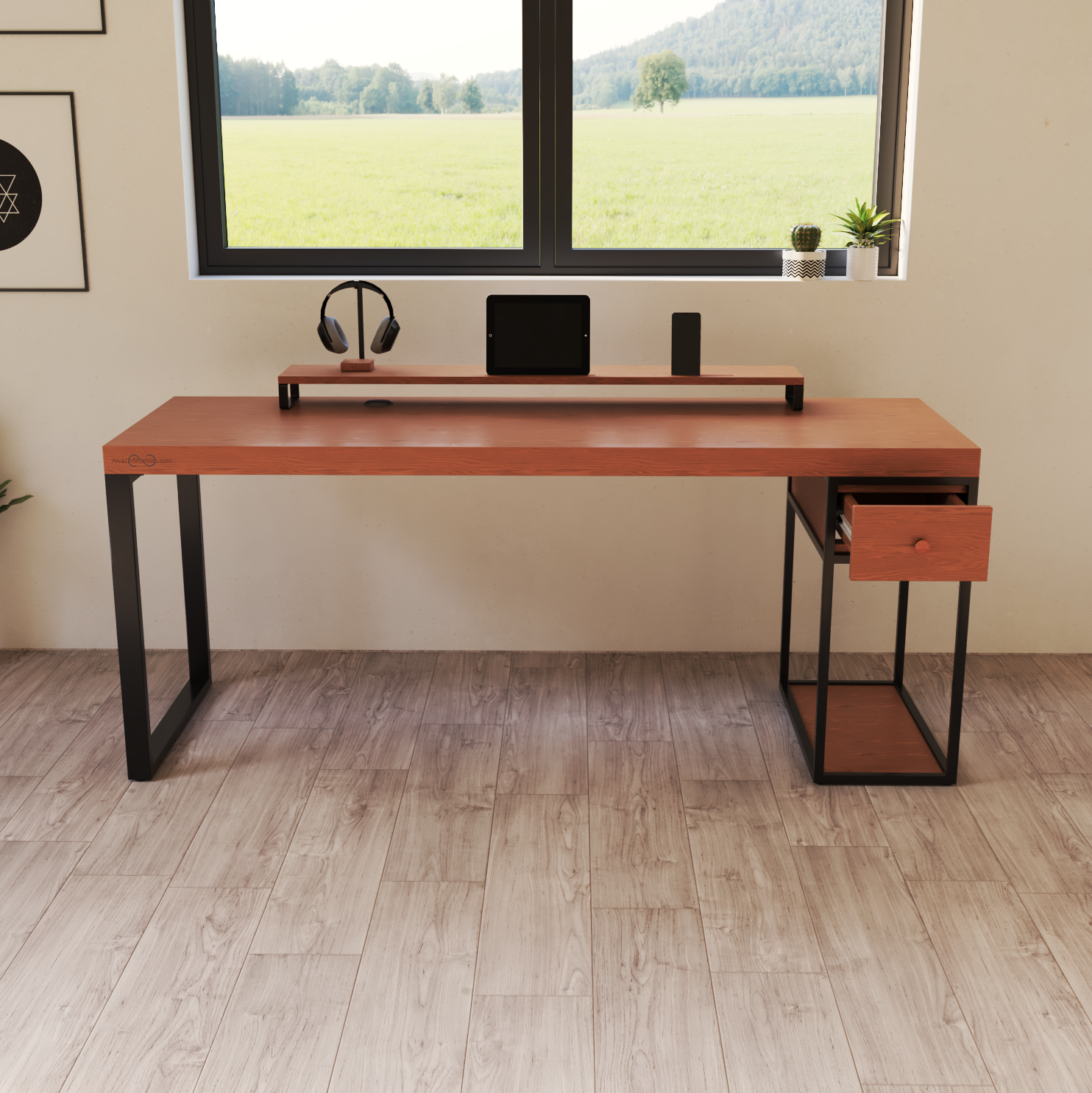 Escritorio Home Office 180 cm. 6 Cajones Madera y Metal –